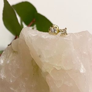 Authentic princess cut diamond and gold earrings